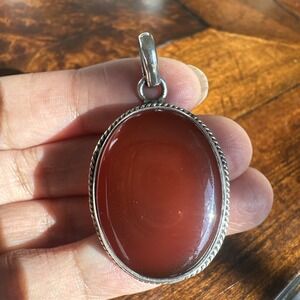 VTG Artisan Crafted Pendant 1.875 Inch Orange Carnelian Agate 925 Sterling 14.0g
